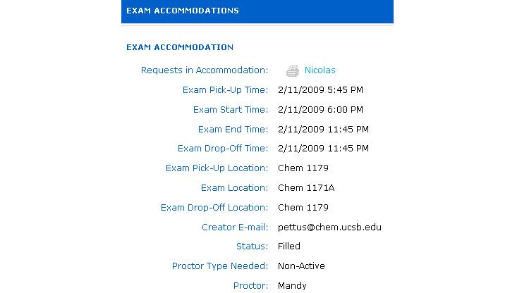 012 View of Exam Accommodation Page