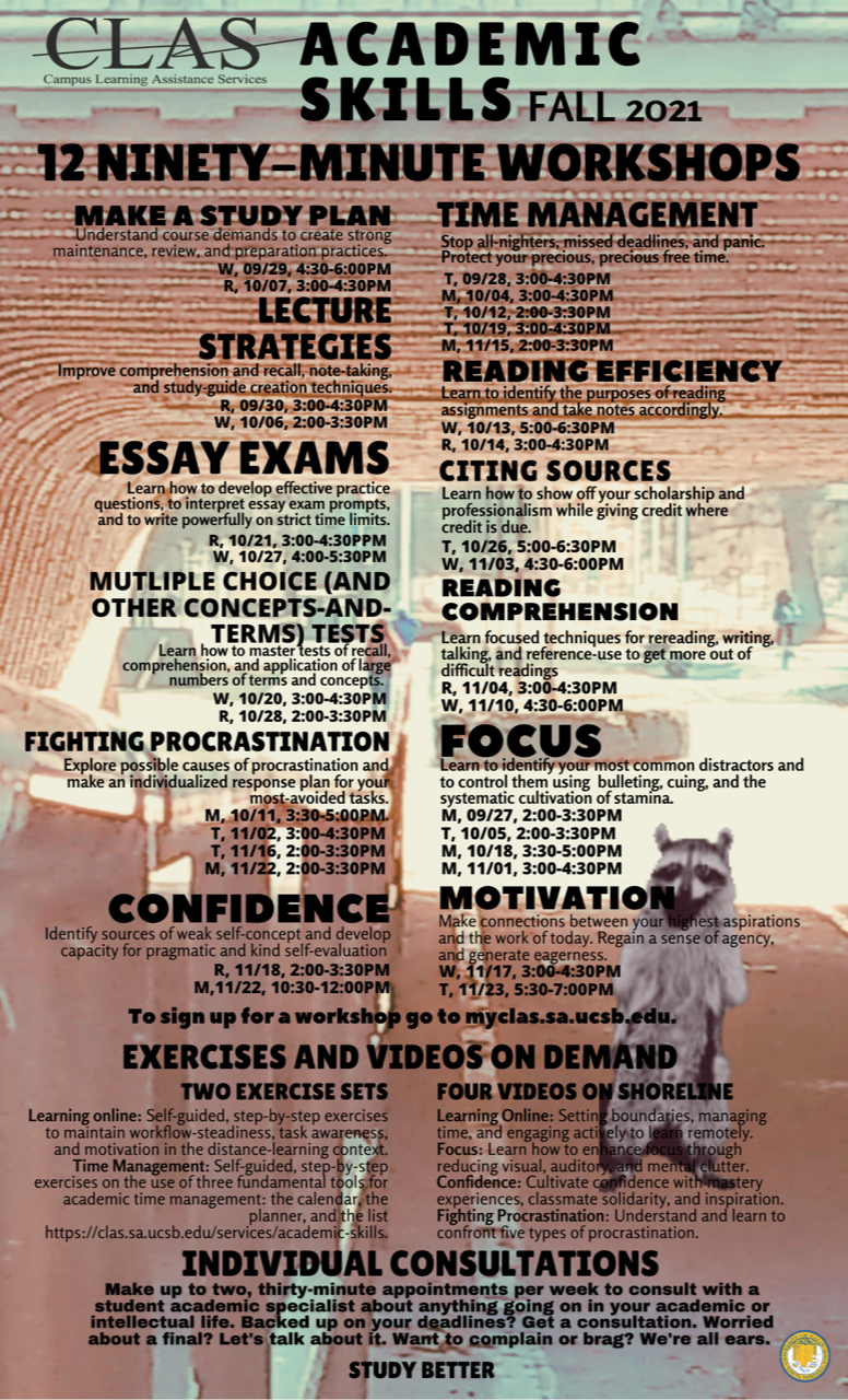 CLAS Academic Skills Workshops - Fall 2021