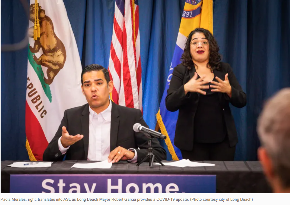 ASL Interpreter interpreting for the Mayor of Long Beach