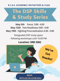 RISE Help with Studying.png Decorative flyer with graphic of man writing math equations on a chalkboard.